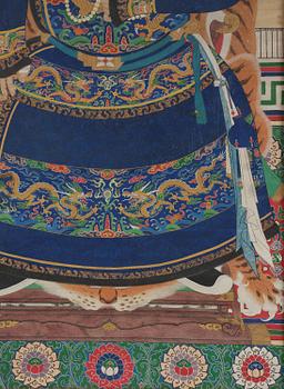 Förfadersporträtt, Qingdynastin, 1800-tal. Med signatur.