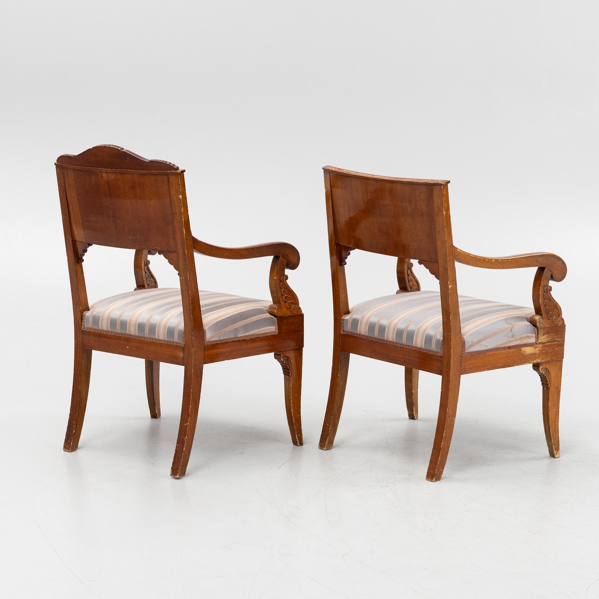 Karmstolar, ett par, empire, Ryssland/Baltikum, 1800-talets första hälft.