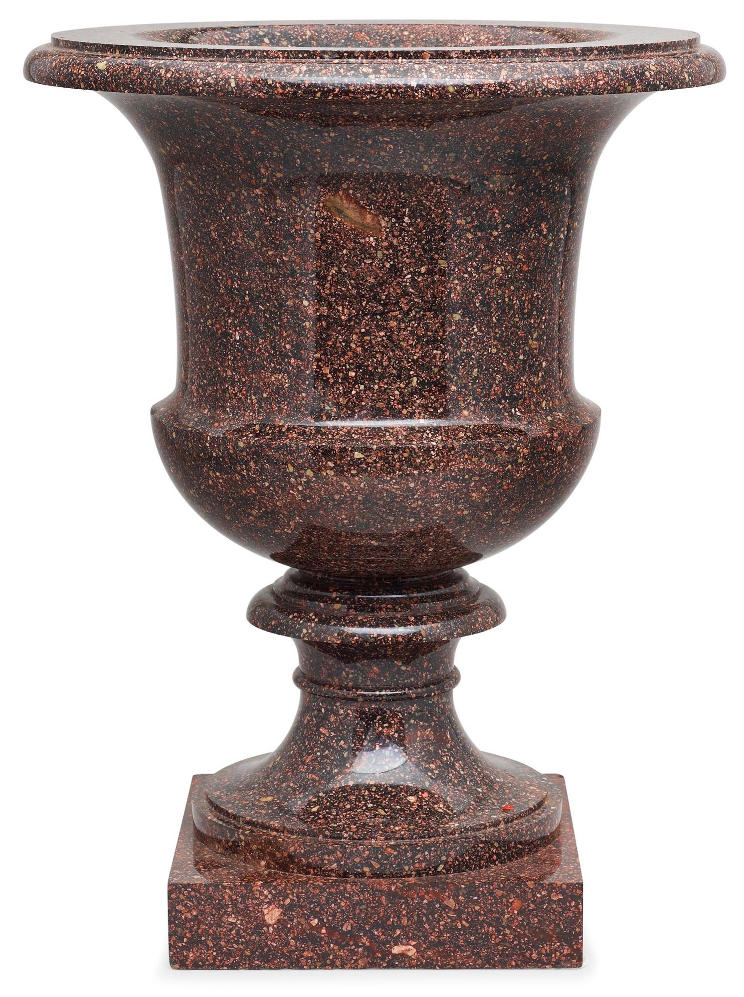 A Swedish Empire 19th century porphyry urn.