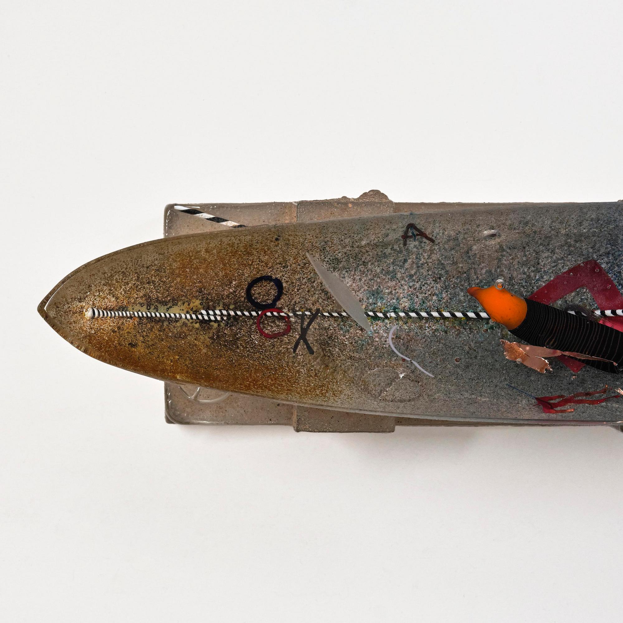 Bertil Vallien, a unique sand cast glass sculpture of a boat, Kosta Boda.