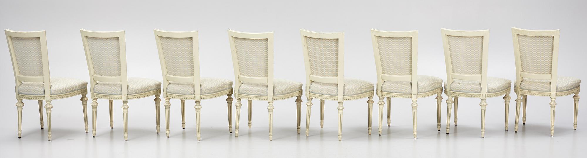 A set of eight Gustavians chairs, 20th Century.