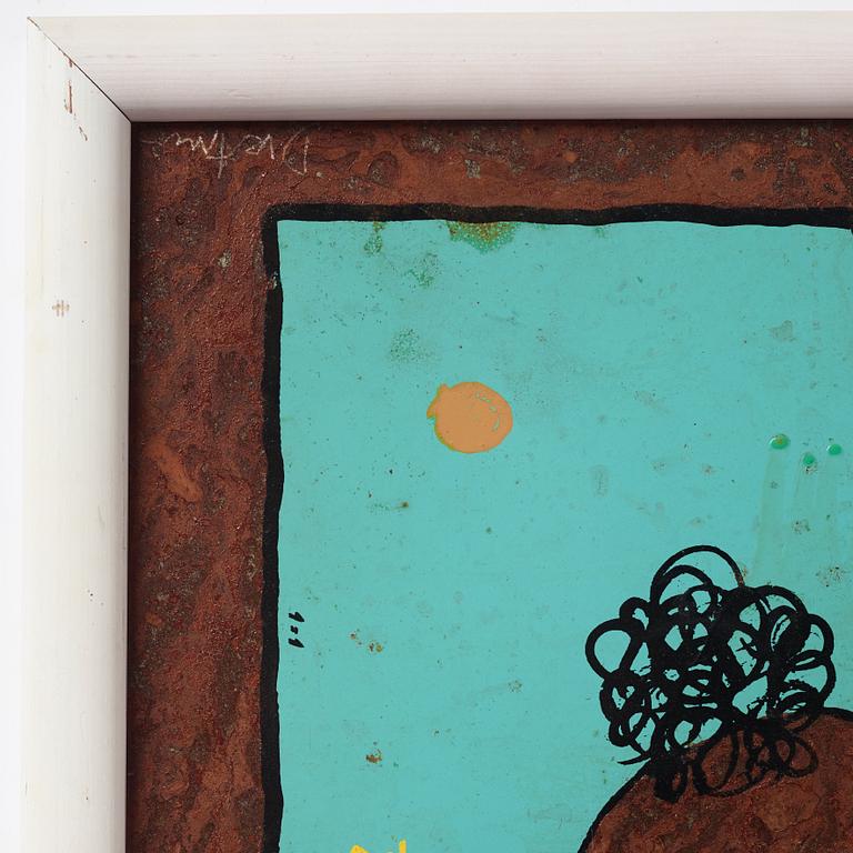 Erik Dietman, mixed media on copper sheet, signed.