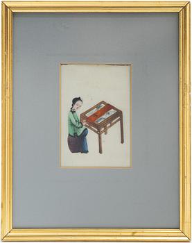 Rispappersmålningar, två stycken, Kina, Qingdynastin, 1800-tal.