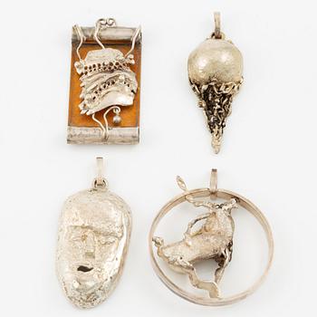 Lars Arby, four pendants, sterling silver and enamel, Gothenburg 1969, 1970 and 1983.