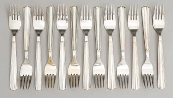 HOLGER RASMUSSEN, ATERIMIA ja LASINALUSIA, 56 osaa, hopeaa 916/925, "Margit", Hopeatehdas oy, Helsinki 1960-luku.