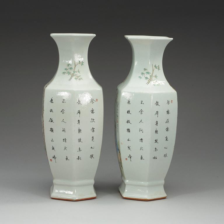 A pair of Chinese famille rose vases, 20th Century.