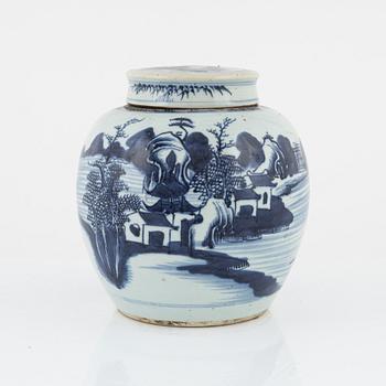 A blue and white ginger jar, Qing dynasty.