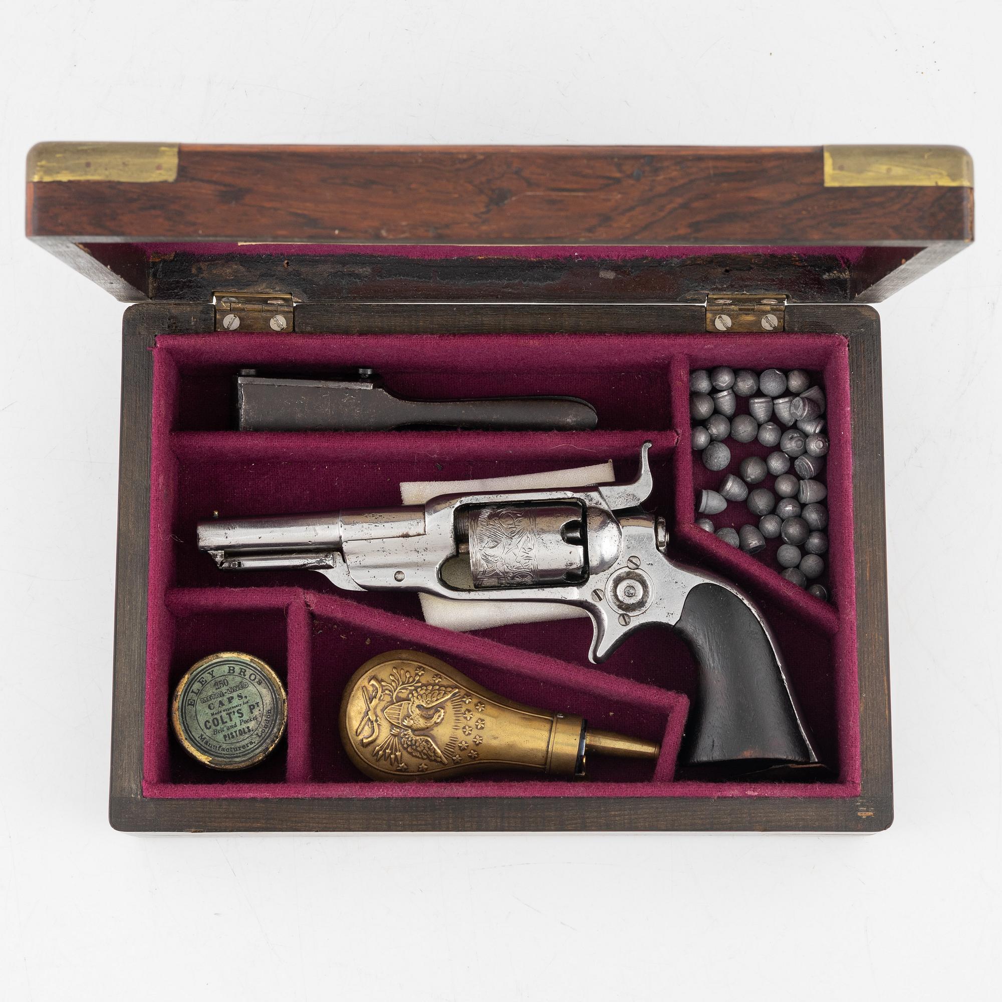 A cased Colt 1855 Sidehammer 'Root', No 11808 manufactured 1856.