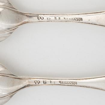 Six Swedish silver spoons, mark of Anders Brandt, Norrköping 1787 and Petter Lund, Stockholm 1759.