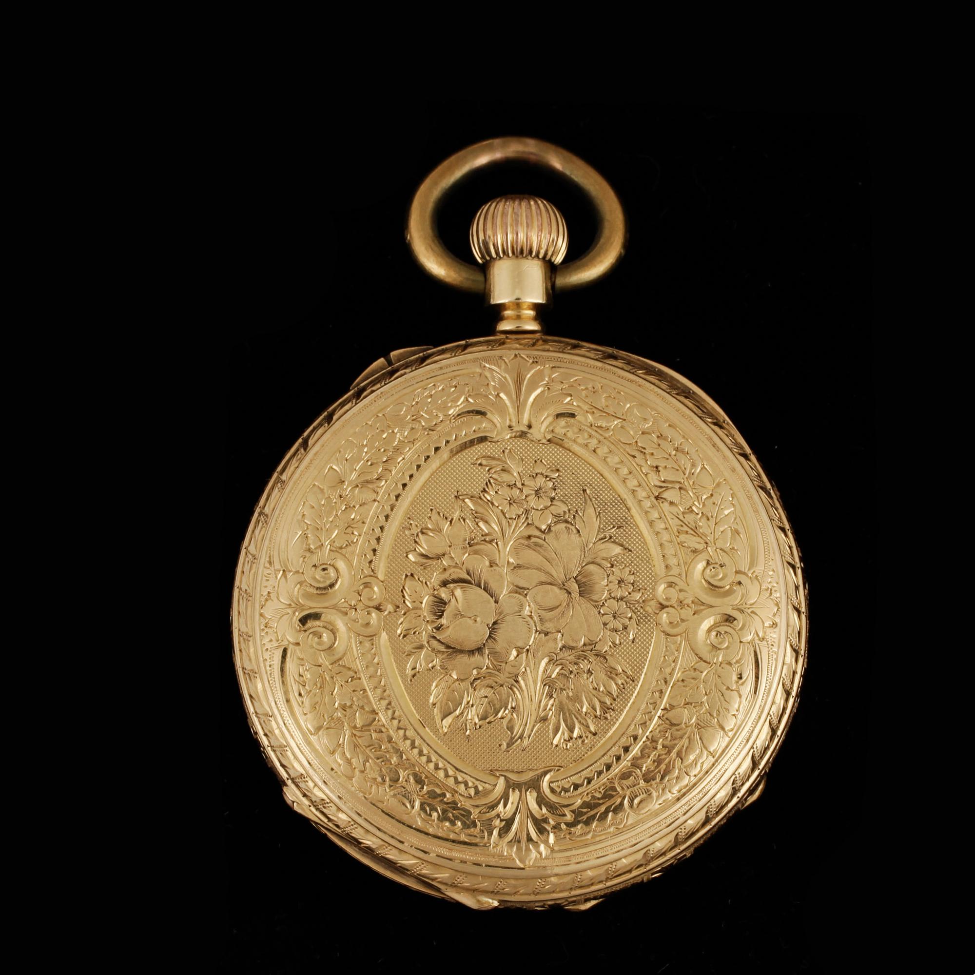 DAMFICKUR, guld 18K, omkring sekelskiftet 1900. Totalvikt ca 47 gram.