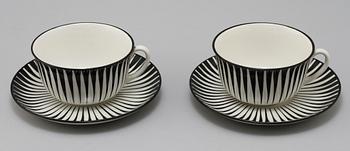 CHOKLADKOPPAR, ett par, flintgods, "Zebra", Eugen Trost, Upsala-Ekeby Gefle, 1955-1967.