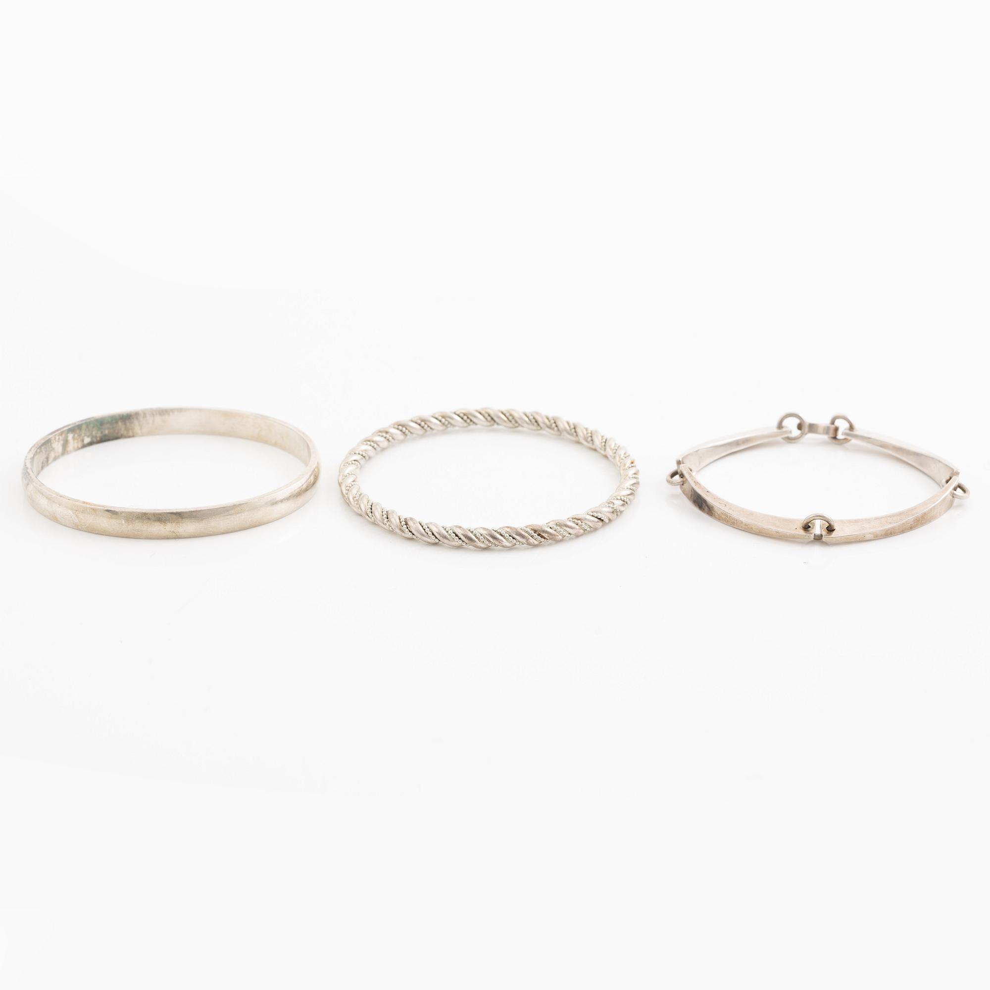 Three bracelets, silver.