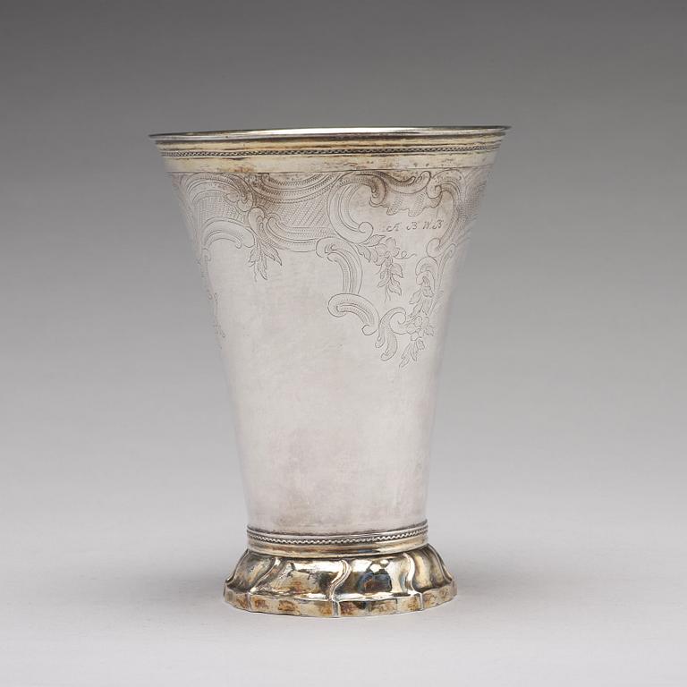 A Swedish 18th century parcel-gilt silver beaker, mark of Jacob Lampa, Stockholm 1775.