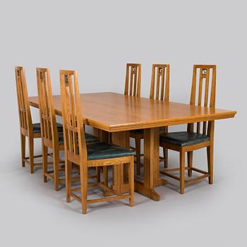Eliel Saarinen, A late 20th century 'Cranbrook' dining table a six chairs for Adelta Oy Finland.
