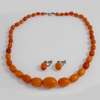 WIWEN NILSSON, collier och örhängen med bärnsten, Lund 1953.