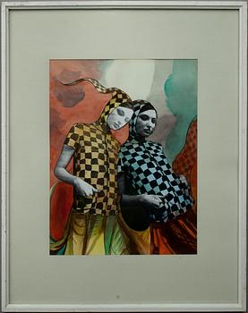 OKÄND KONSTNÄR, blandteknik och kollage, a tergo sign.