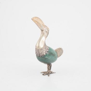 A bird figurine, silver and aventurin quartz, Brazil.