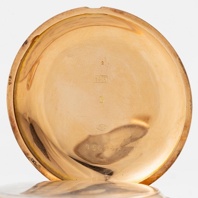 IWC, pocket watch, hunter, 14K gold, 52 mm.