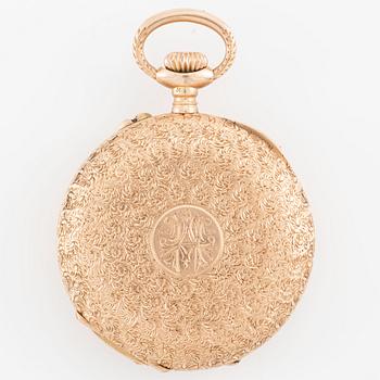 Pocket watch, half hunter, 14K gold, 32.5 mm.