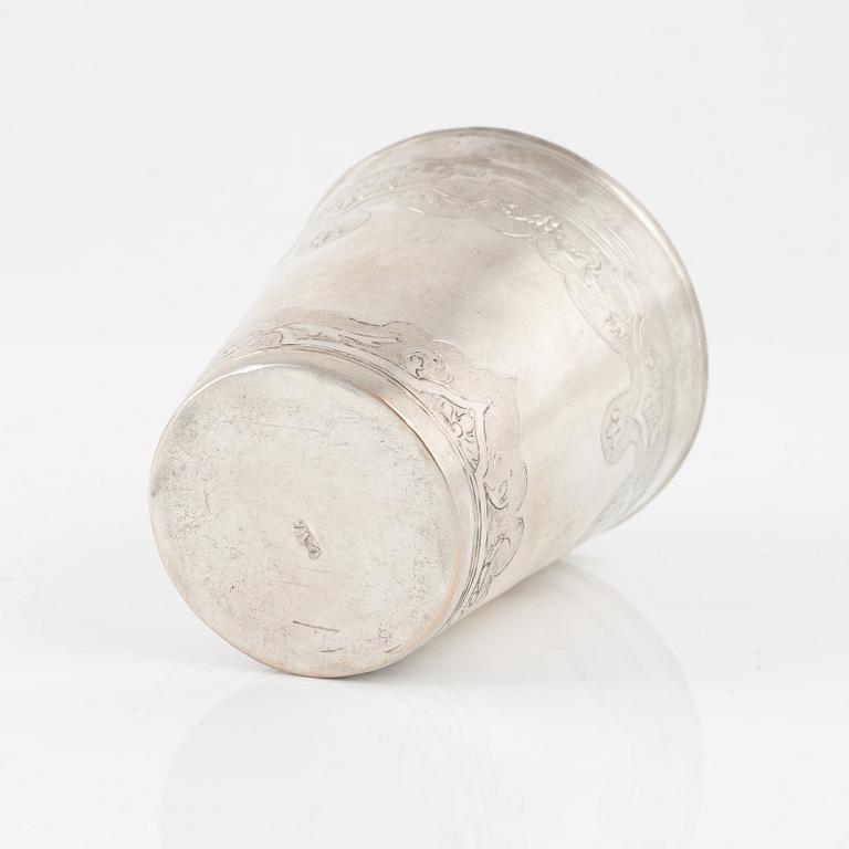 Bägare, silver, F Wissing, Odense, Danmark 1745-70.