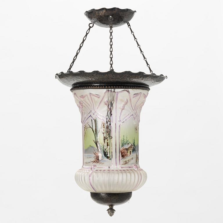 A glass ceiling lantern, turn of the Century 1900.