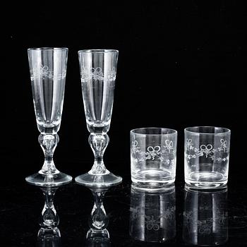 CHAMPAGNEGLAS 10 stycken, samt SELTERGLAS, 10 stycken. Sverige, 1900-tal.