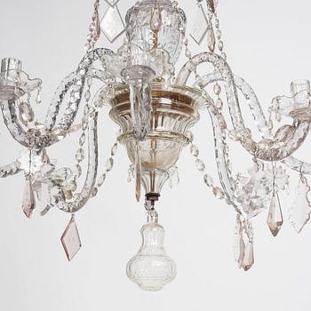 An Irish George III cut glass eight light chandelier, later part of the 18th century.