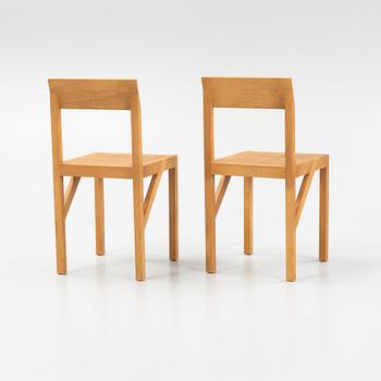 A set of eight signed stained pine 'Bracket Chairs' by Frederik Gustav for Frama, Copenhagen 2023.