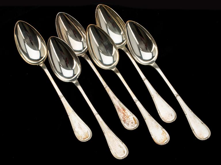 MATSKEDAR, 6 st, silver. "Rosett" B. Erlandsson, Kristianstad 1913. Ca 370g.