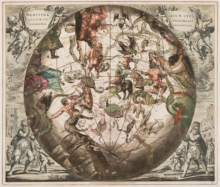 KARTA, "Haemisphaerium Stellatum Australe Aequali Sphaerarum Proportione", Petrus Schenk 1710..