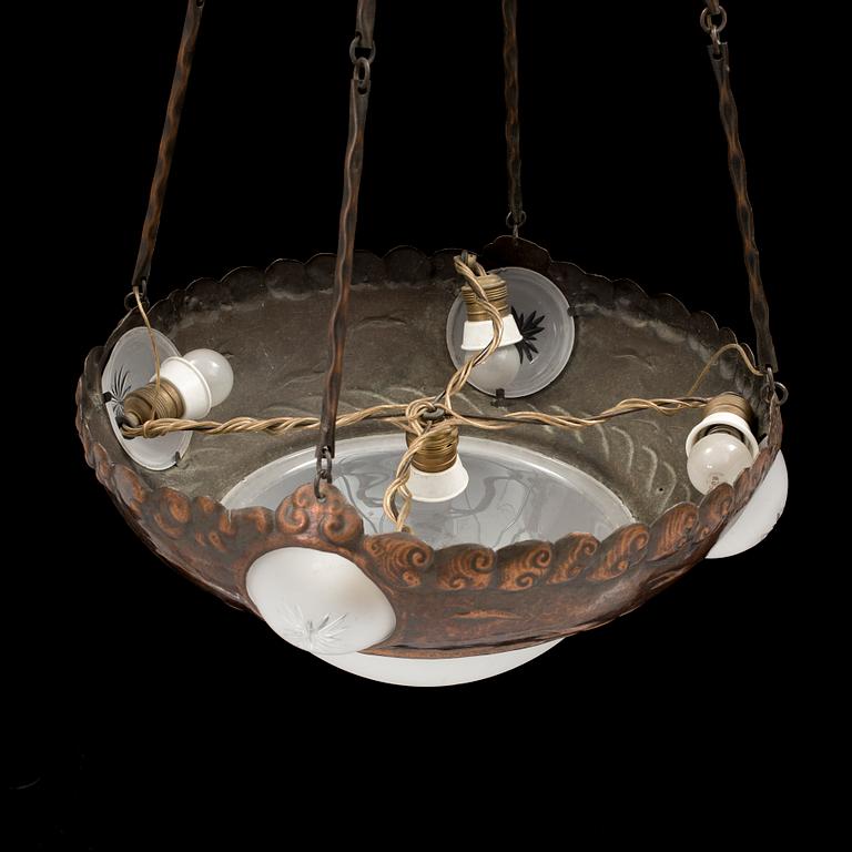 A turn of the century, copper, Jugendstil, ceiling light from ca 1900.