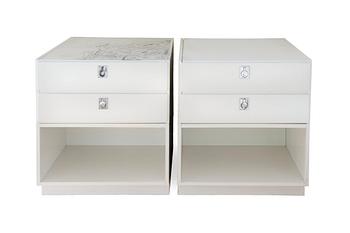 105. A PAIR OF BEDSIDE TABLES,