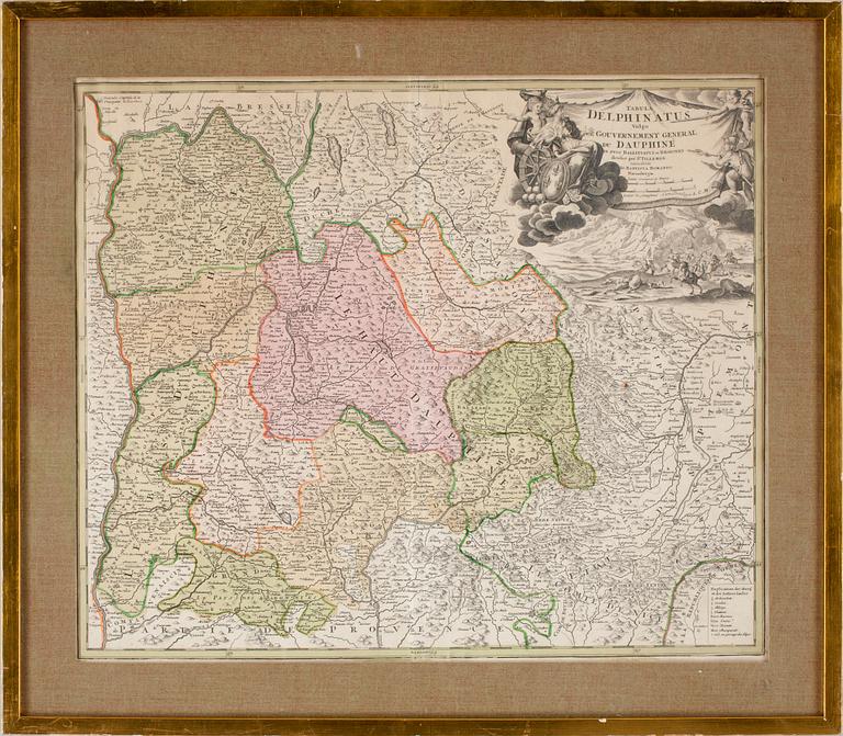 KARTA, handkolorerad, 1700-tal.