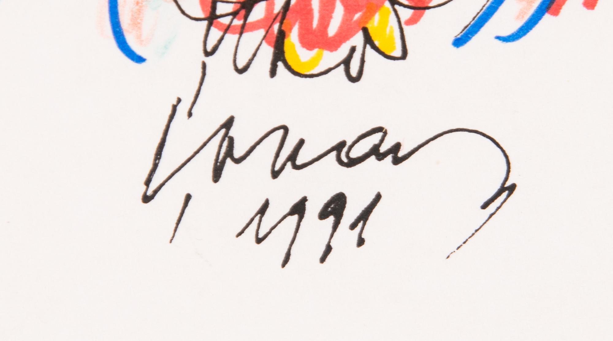 Evald Okas, ink drawing, signed and dated 1991.