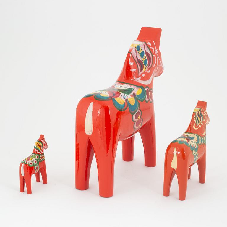 Three Swedish Dala Horses, second half of the 20th century.