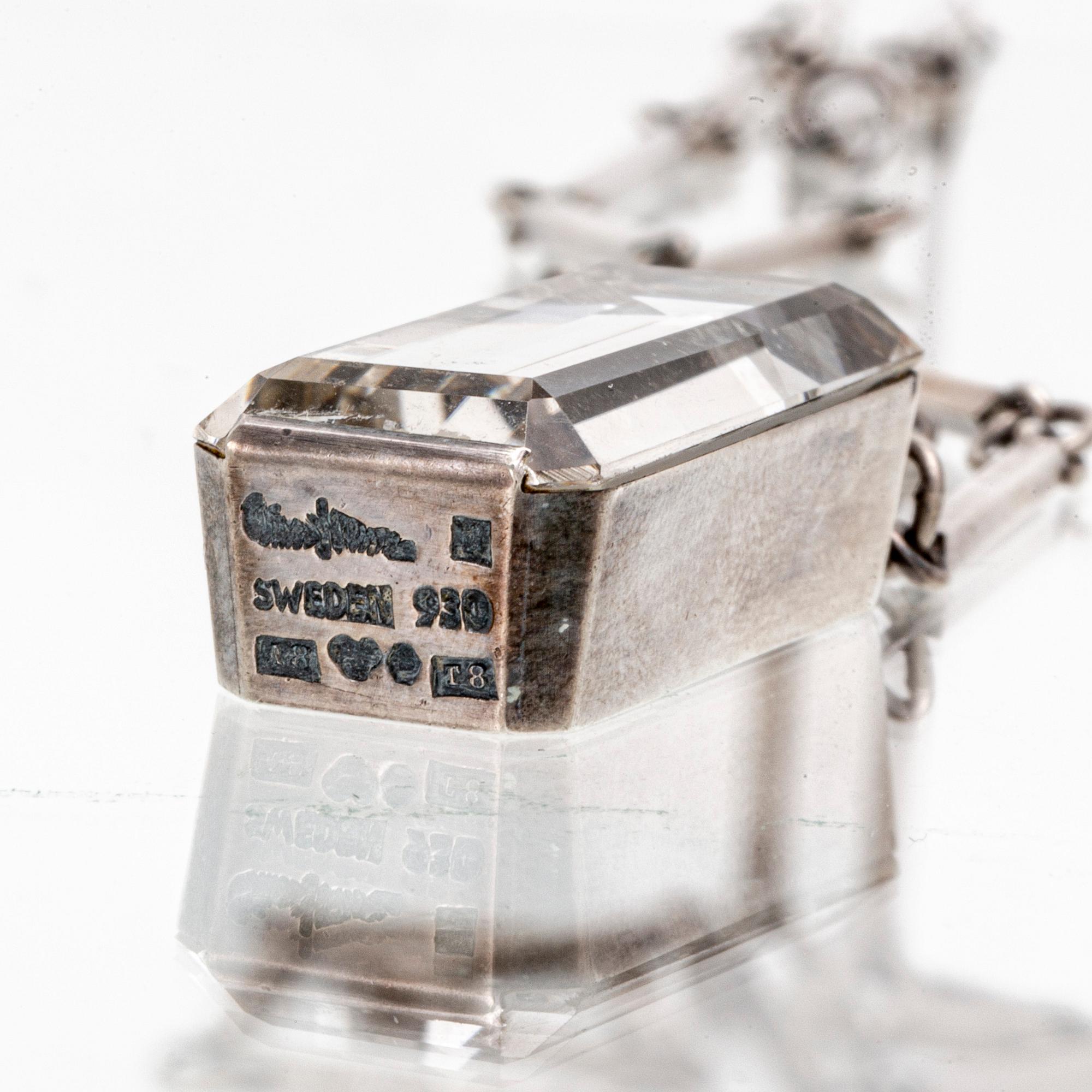 Wiwen Nilsson, halsband, sterling silver och bergkristall, Lund 1945.