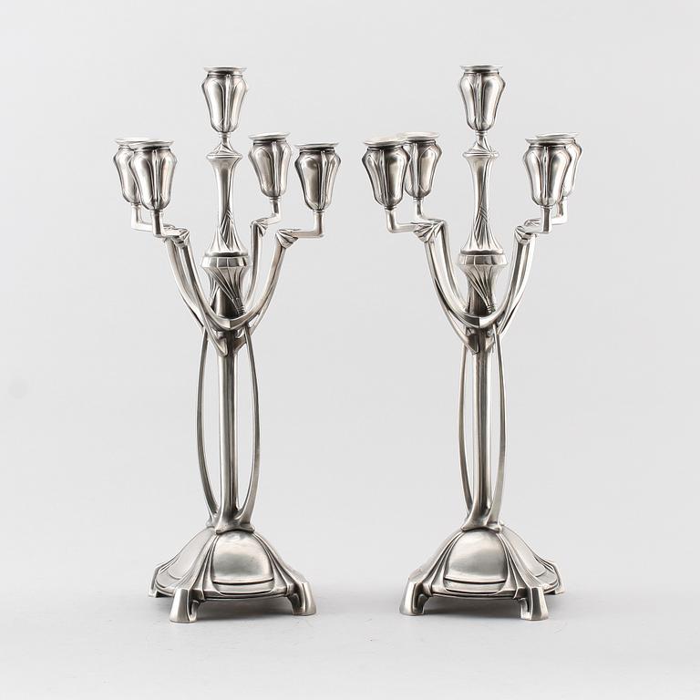 KANDELABRAR, 1 par, vitmetall, art nouveau stil, Achille Gamba.