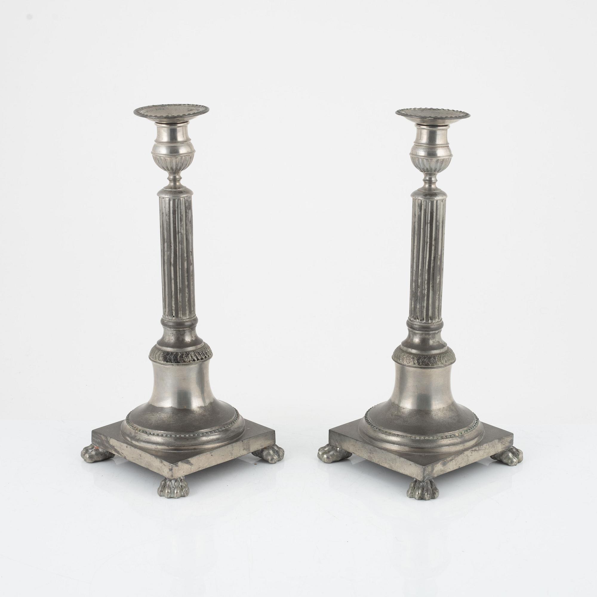 A pair of pewter candlesticks by Frans Santesson, Stockholm, 1901.