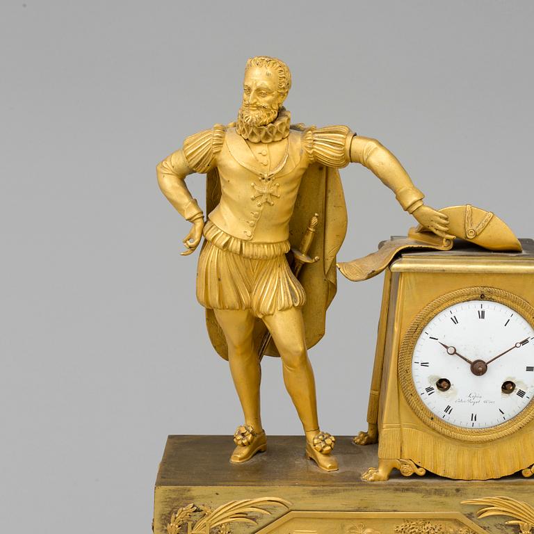 A FRENCH EMPIRE MANTLE CLOCK, signed "Lopin Palais Royal No 143".