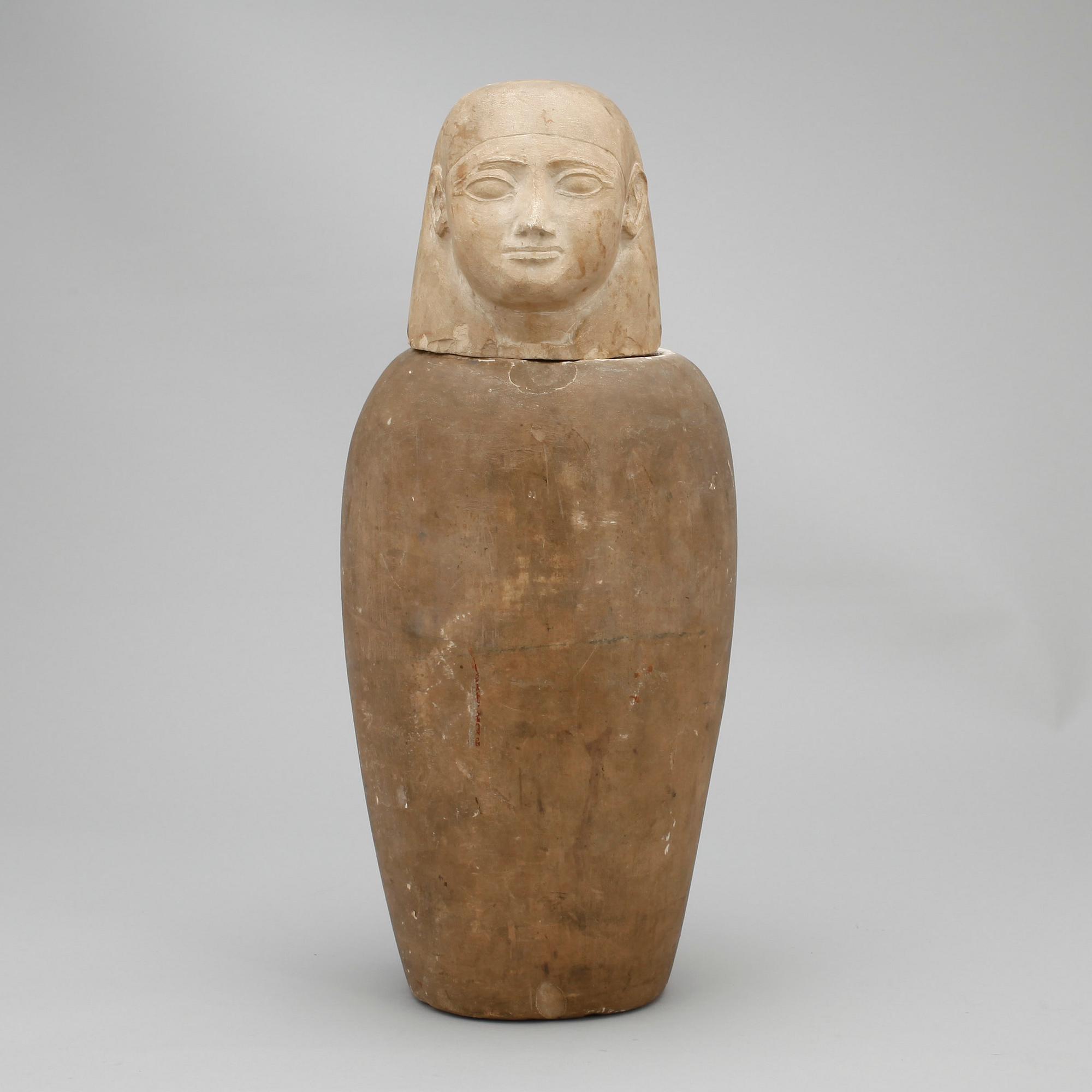 KANOPKÄRL, kalksten, Egypten troligen forntida och sentid 664-331 f Kr.