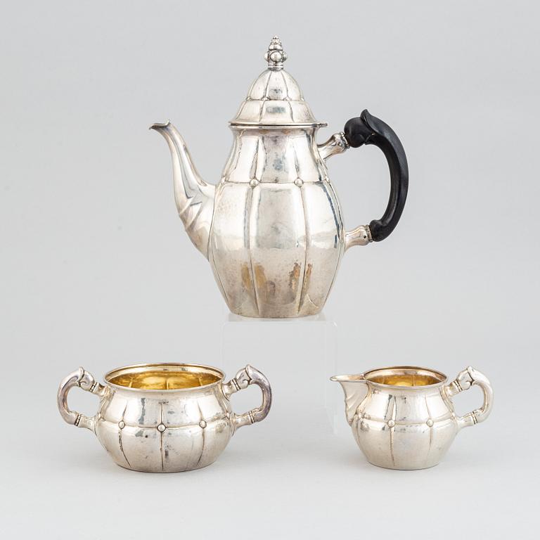 A three piece silver coffee set, mark of Carl M. Cohr, Frederica, Denmark 1927.