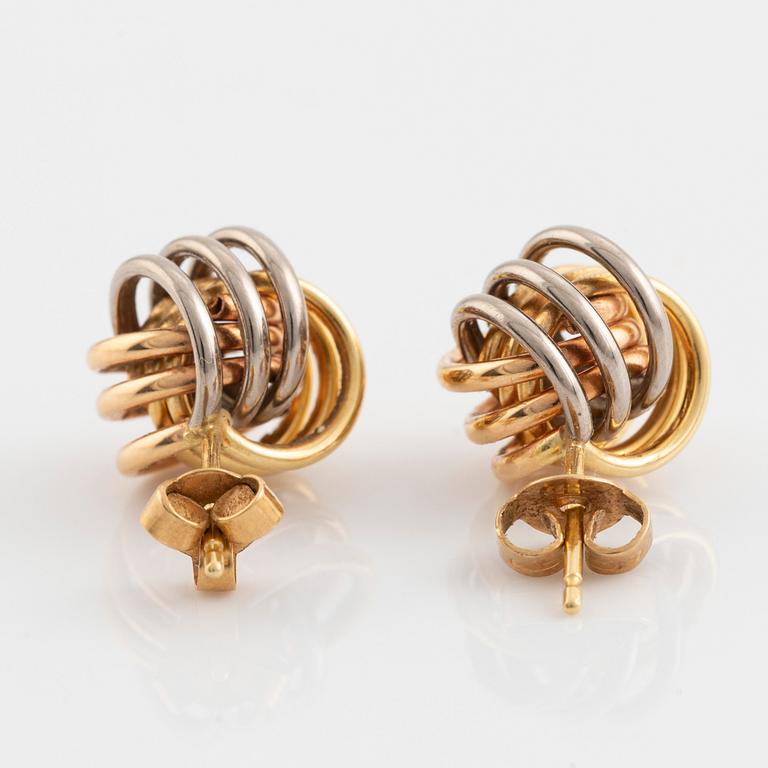 18K three colour gold earrings.