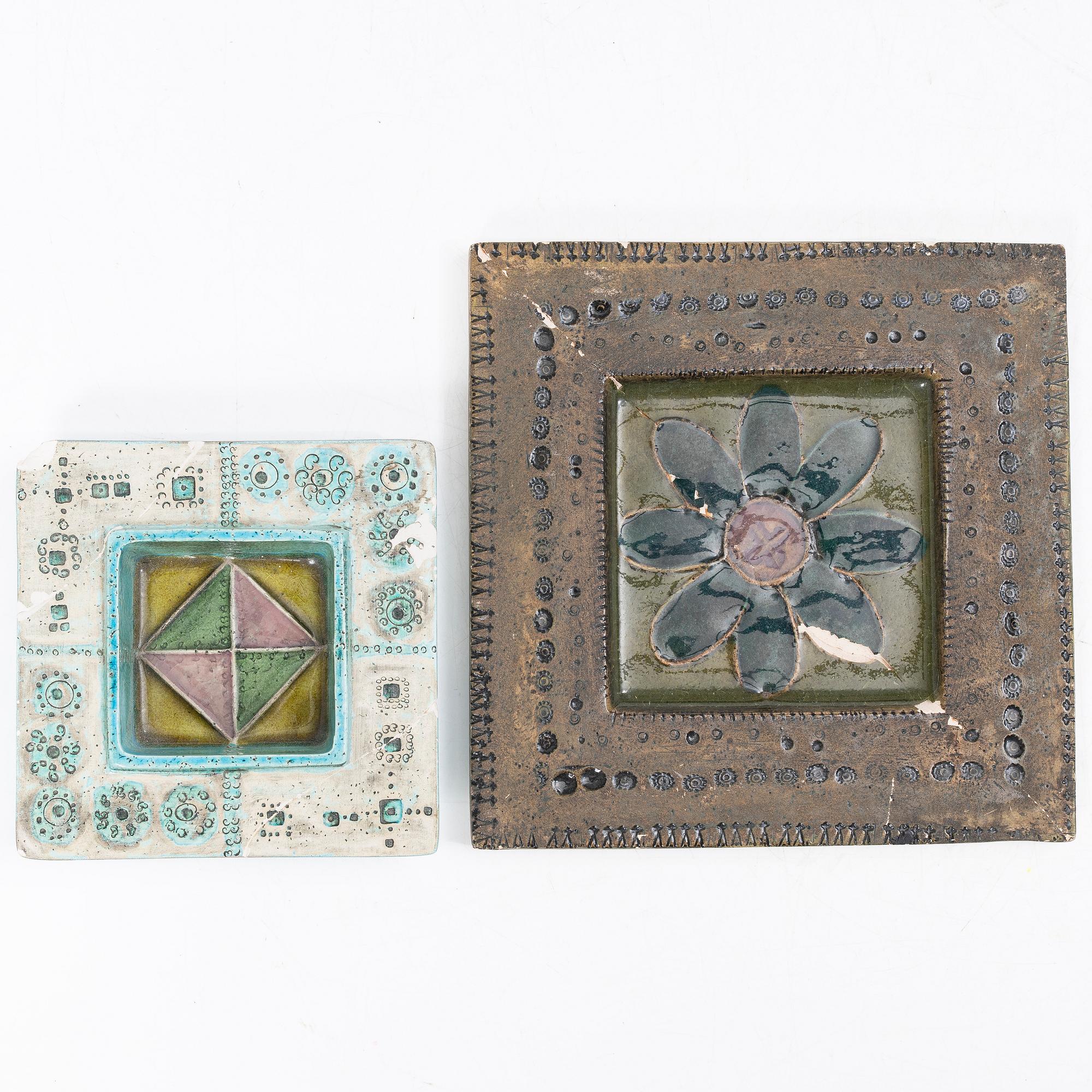 Rut Bryk, plates, as well as plate/wall relief, stoneware.