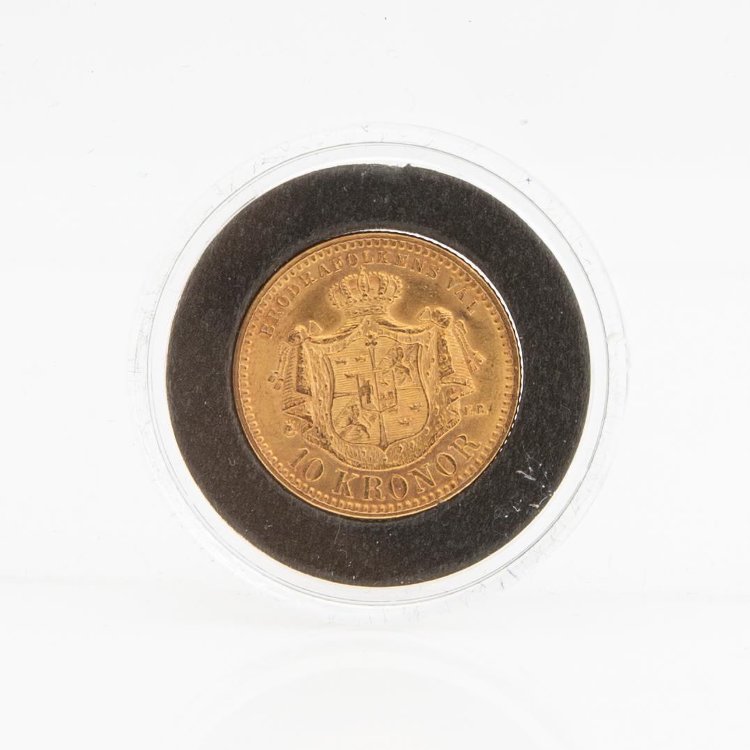Gold coin Sweden, Oscar II 10 kr, 1901, mint error.