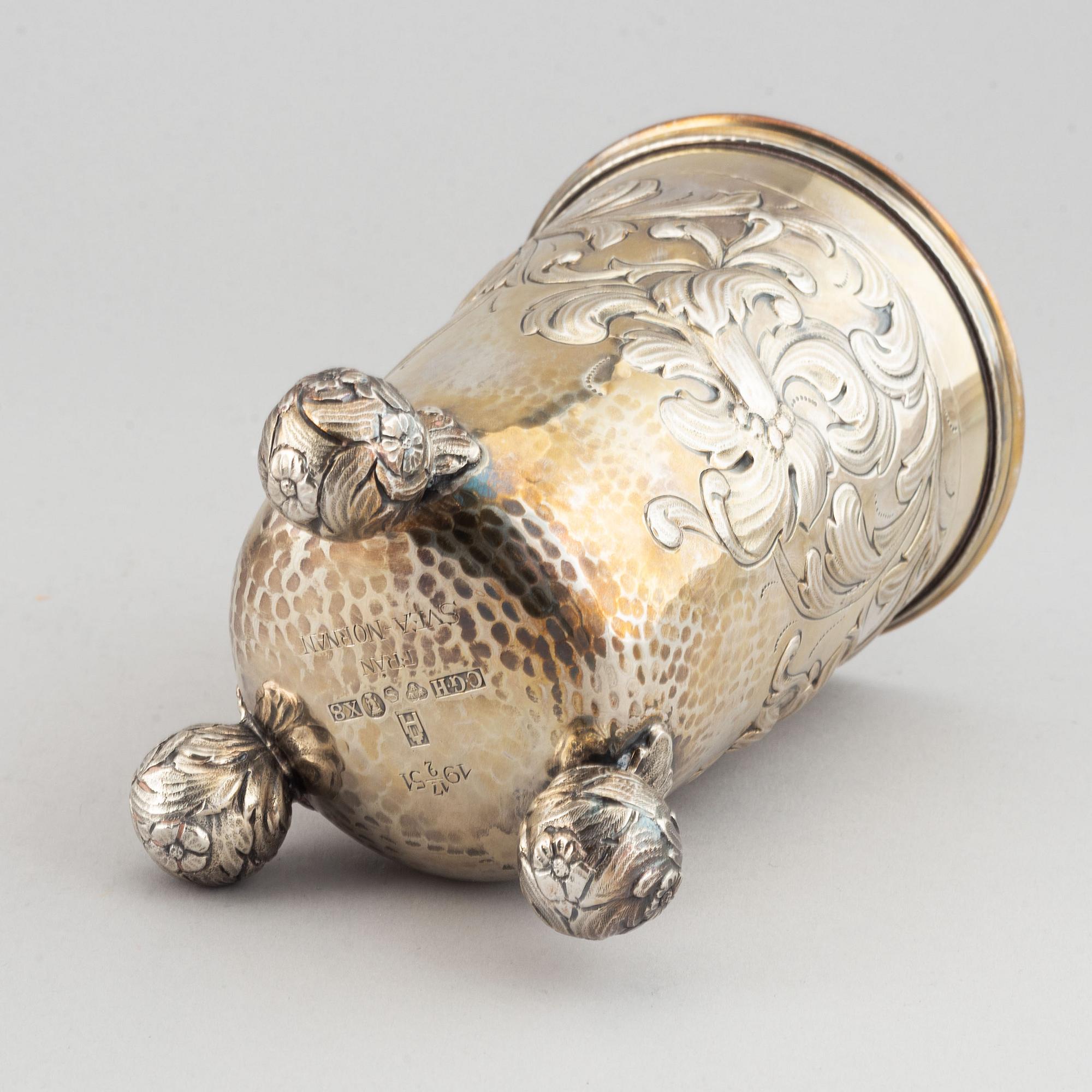 CG Hallberg, a baroque style silver beaker,  Stockholm 1948.