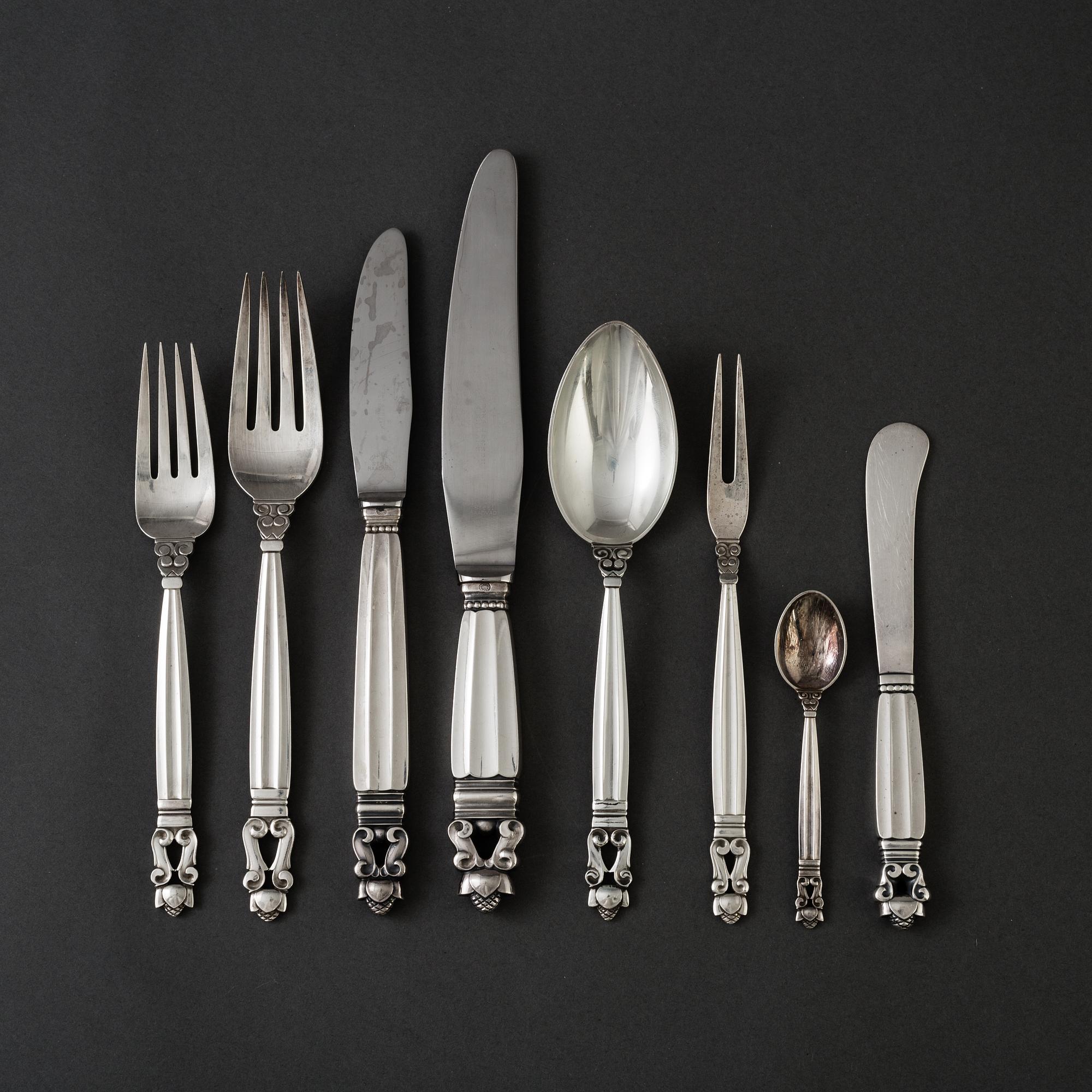 54 pieces of 'Konge' silver flatware by Johan Rohde for Georg Jensen, Denmark.