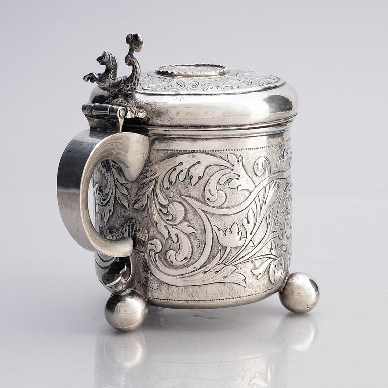 A possibly Danish 18th century silver tankard, unidentified maker's mark.