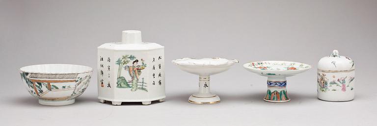 PARTI PORSLIN, 5 delar, Kina, 1800/1900-tal.