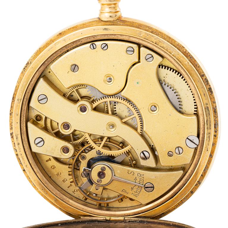 Pocket watch, 18K gold, hunter case, 50 mm.