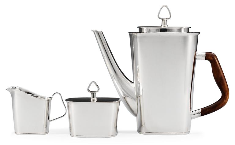 A Vera Ferngren sterling coffee set, 3 pieces, CG Hallberg, Stockholm 1961.